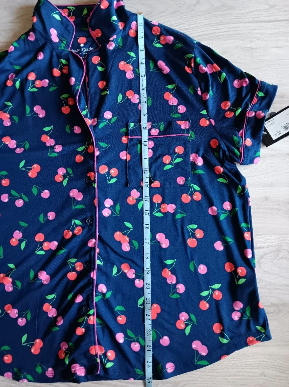 Kate Spade Short Sleeve Pajama Pant Set 2 Pc Red Pink Cherries Indigo Blue XL